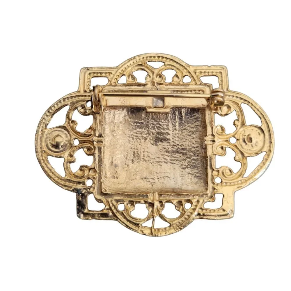Gold Brooch with Multicolor Swirl Design